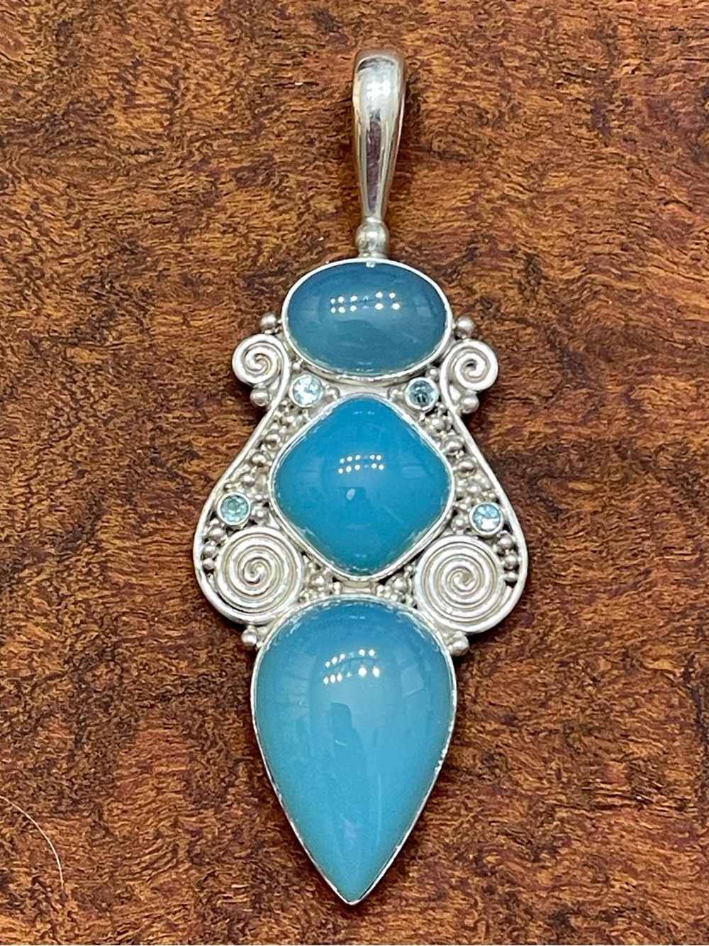 Vintage Sajen blue chalcedony and blue topaz 925 sterling silver boho fairy EUC